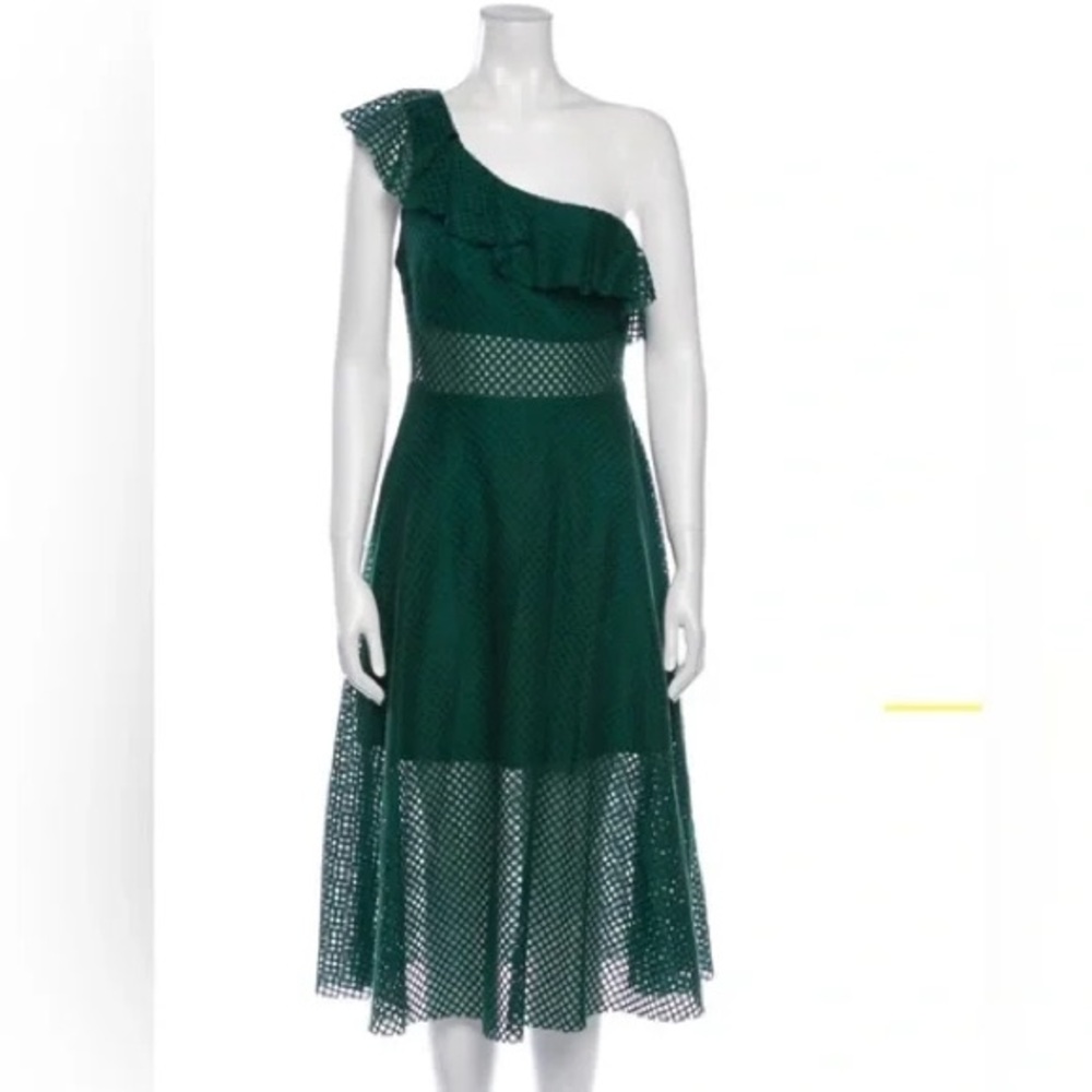 Sandro One Shoulder Green Lace Dress